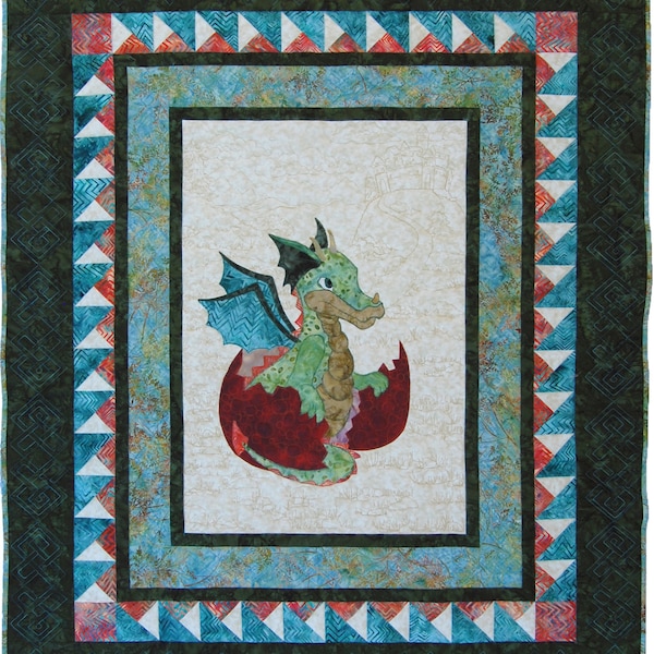 PDF motif de courtepointe pour bébé // courtepointe dragon // cadeau de baby shower, motif de courtepointe bébé garçon, appliqué motif dragon, motif de tenture murale dragon