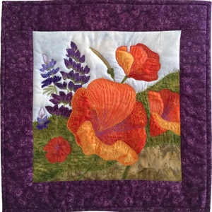 Quilt Pattern PDF //Poppies and Lupine Mini Quilt Pattern // Art Quilt Pattern // Wallhanging Pattern // Fall Pattern // Autumn Pattern