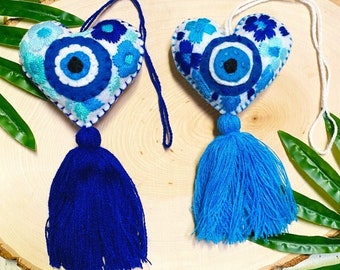 Details about / Evil Eye Protective Heart Keychain Handbag//Backpack Charm