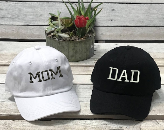 DAD Hat MOM Hat New Parent Gift Gender Reveal Expecting Couples We're Having a Baby Newborn Announcements Yes Daddy Caps