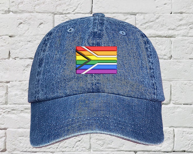 South Africa Pride Flag Embroidered Dad Hat, Low Profile Hat , Unisex Pride Baseball Cap, South African Flag Hat, Pride LGBTQ Dad Hats