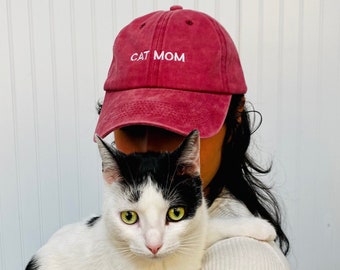 Cat Mom Baseball Washed Dad Hat, Cat Dad Hat, Embroidered Dad Hat, Gifts for Her, Cat Lover Gifts, Cat Mother Gifts, Cat Mom Life, Cat Hats