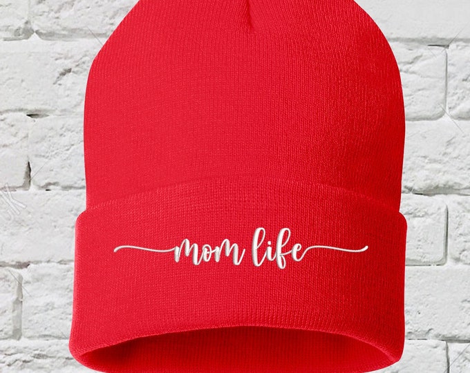 Mom Life Cuffed Beanie Hat, Embroidered Beanie, Mom Hat, Mom Beanie, Gift for Her, Mothers Day, Mothers Day Gift, Pregnancy Announcement