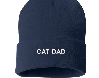 CAT DAD Beanie Cuffed Cap, For Pet Lovers Slouched Beanie, Gift for him, Beanies Black Cuffed Beanie Gifts for Pet Lovers Embroidered Beanie