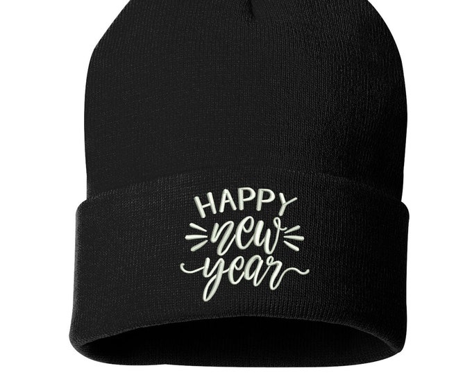 Happy 2024 New Year Hat Embroidered Beanie New Years Cuffed Cap Happy New Year 2024 Slouchy Beanie Couples Messy Bun Beanie Hat Long Beanie