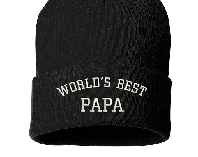 Worlds Best Papa Beanie Hat, Winter Hat, Grandpa Cap, Embroidered Beanie Cuffed Cap, Beanie for Dad, Gift for grandpa Slouch Beanie