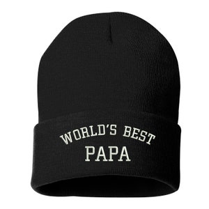 Worlds Best Papa Beanie Hat, Winter Hat, Grandpa Cap, Embroidered Beanie Cuffed Cap, Beanie for Dad, Gift for grandpa Slouch Beanie