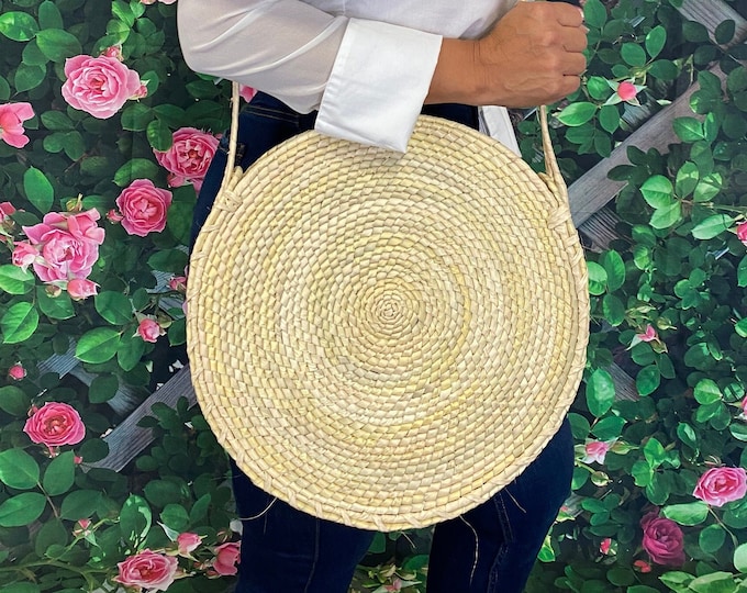 Wicker Bag, Mexican Palm Bag, Handmade Mexican Purse, Round Palm Bag, Mexican Style Bag, Straw Crossbody Bag, Round Straw Bag