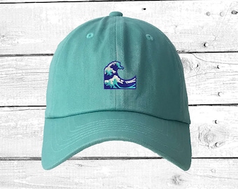 Embroidered Wave Baseball Cap - Low Profile Cotton Dad Hat