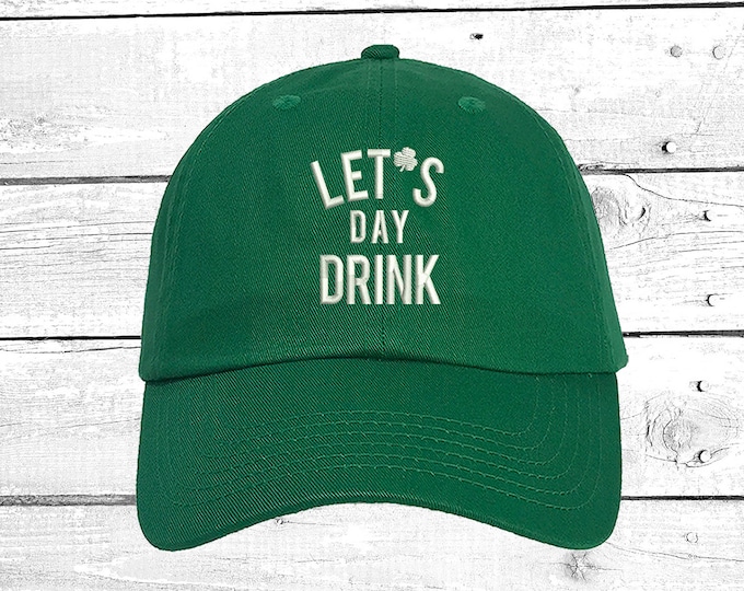 LETS DAY DRINK Hats Day Drinking Baseball Hat Shamrock Drinking Caps  Four Leaf Clover Shamrock Baseball Cap  St Patrick's Day Gift