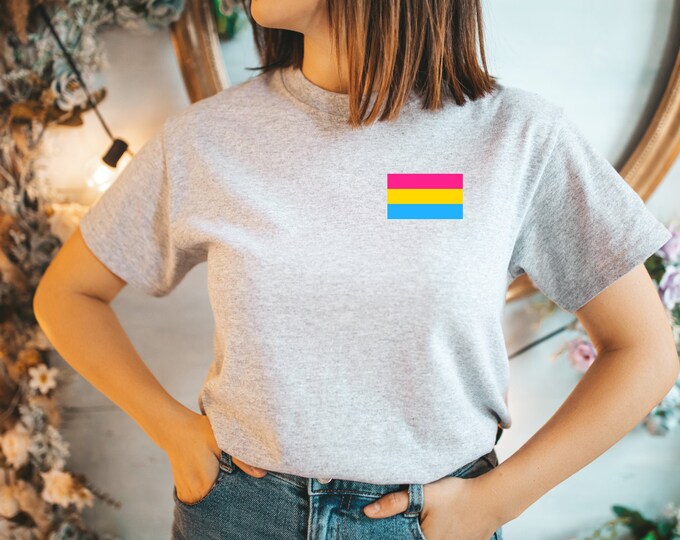 Pansexual Pride Flag T-shirt, Pride Crewneck, Pride Parade Tshirt, Oversized Tshirt, LGBTQ Tshirt, Scoop neck Tee, Pansexual Flag Tee