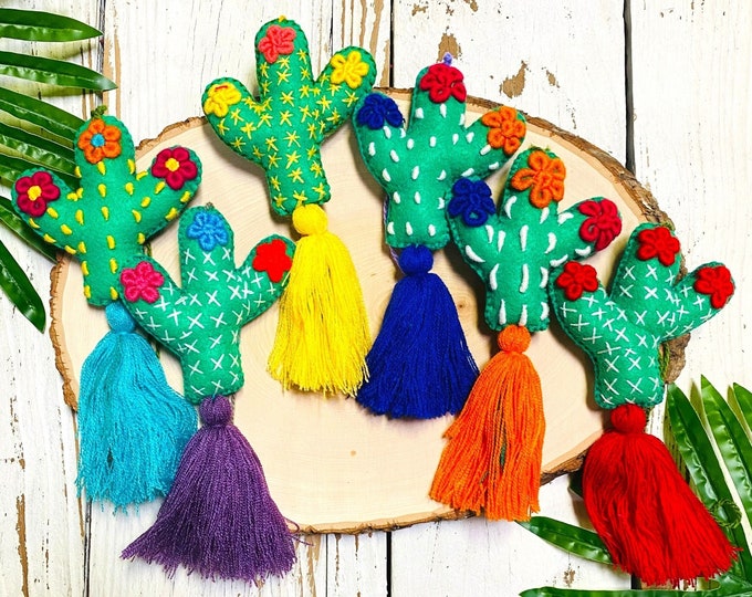 Embroidered Cactus Tassel, Cactus Tassel Keychain, Cactus Bag Charm, Handmade Tassel Keychain, Cactus Purse Tassel