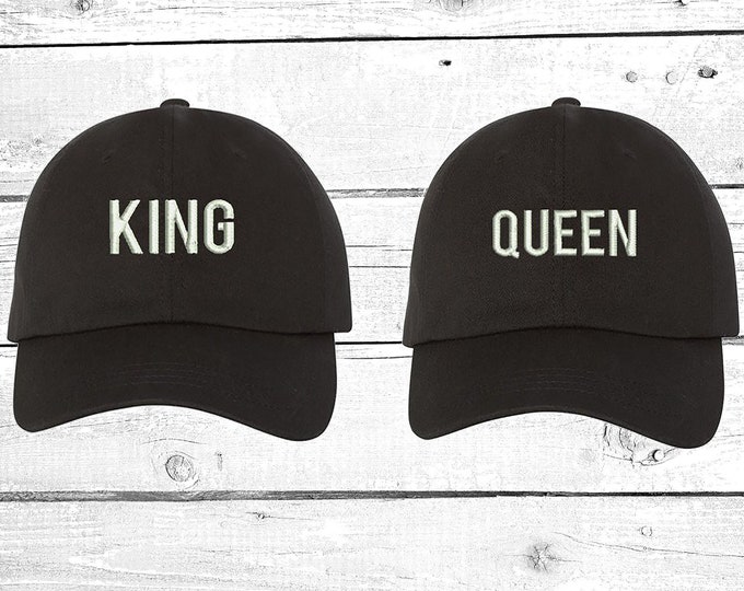 KING & QUEEN  Baseball Cap, Couples Dad Hats, His and Hers Baseball Hat, Anniversary Cap, Valentines Hats Gift for Her Matching Hats