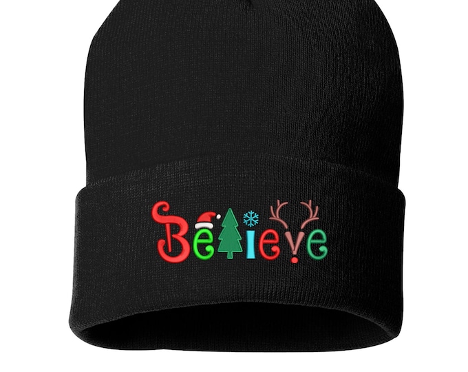 Stocking Stuffer Christmas Beanie Hat  Winter fashion Embroidered Beanie Cuffed Cap Mens Gift for women Christmas Gifts Beanie Knit Hat