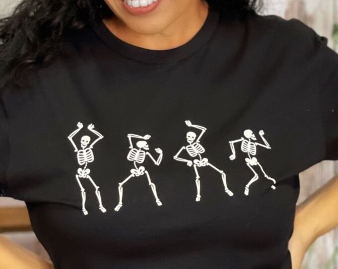 Halloween T-shirt Four Dancing Skeletons T-Shirt, Skeleton Crewneck Tee, Fall Season Tee, Unisex Shirts, Spooky T-shirts, Halloween T-Shirt