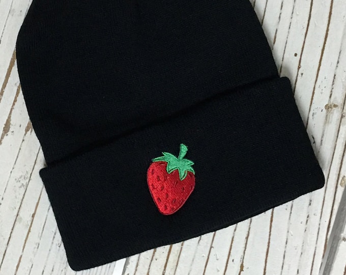 STRAWBERRY Embroidered Beanie Cuffed Cap - Multiple Colors