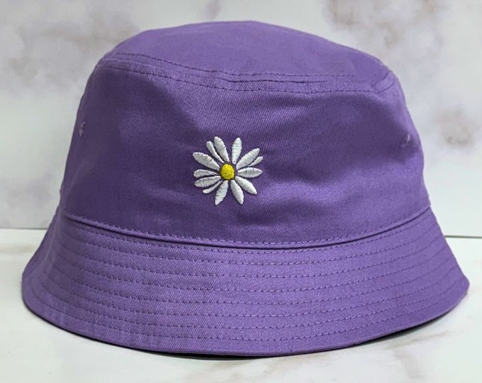 Daisy Flower Bucket Hat, Unisex Embroidered Hat, Floral Bucket Hat, Daisy Hat, Unisex Beach Bucket Hats, Custom Made Cap, Summer Bucket Hat