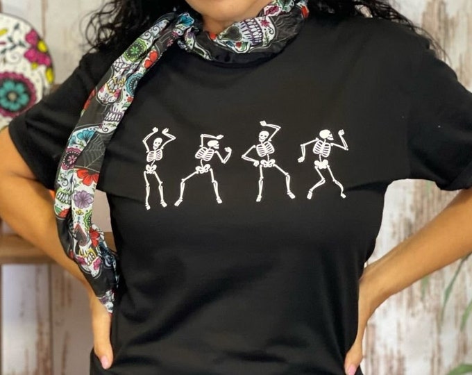 Four Dancing Skeletons T-Shirt, Skeleton Crewneck Tee, Fall Season Tee, Unisex Shirts, Spooky T-shirts, Halloween T-Shirt