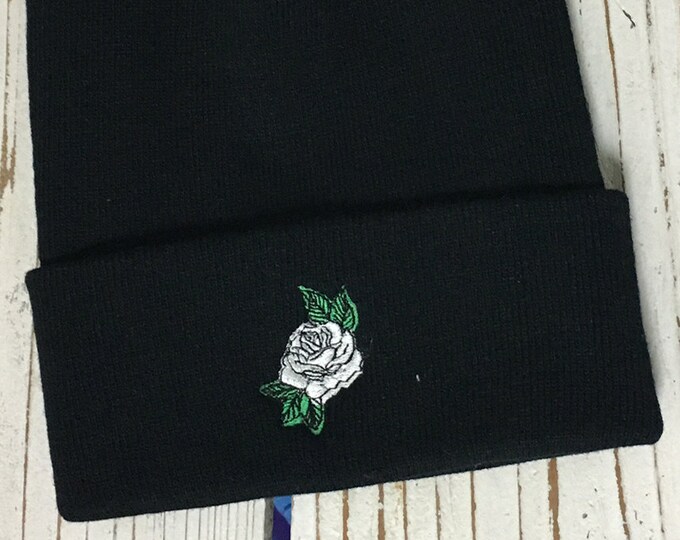 WHITE ROSE Embroidered Beanie Cuffed Cap - Multiple Colors