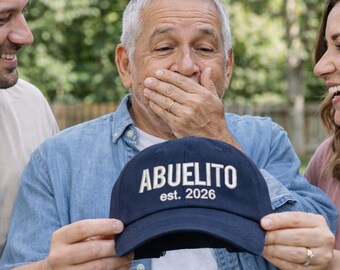Embroidered Hola Abuelito Baseball Cap Est. 2026 Spanish Grandpa Pregnancy Reveal Hat