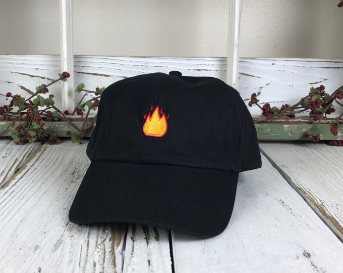 Lit Fire Symbol Hat Embroidered Baseball Cap Dad Hat Low Profile Curved Bill Hats, Black