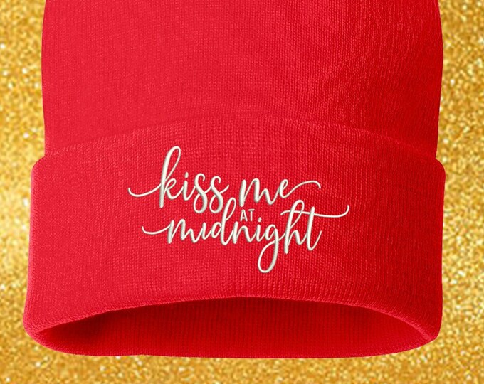 2024 Beanies Kiss me at midnight Hat Embroidered Beanie New Years Cuffed Cap Happy New Year 2024 Slouchy Beanie Couples Messy Bun Beanie Hat