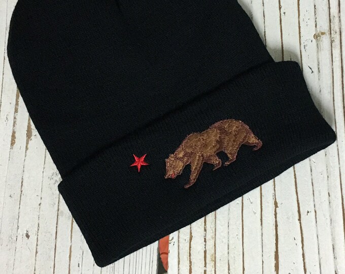 CALIFORNIA BEAR Embroidered Beanie Cuffed Cap - Multiple Colors