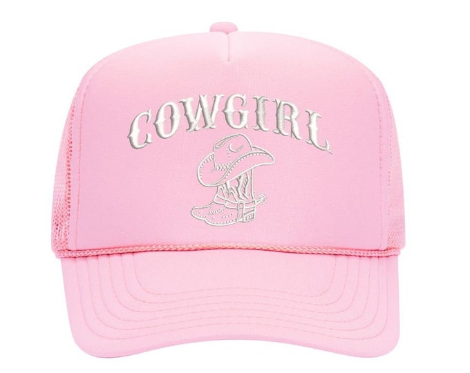 Cowgirl Boots Embroidered Foam Trucker hat, Cowgirl  Baseball Cap, Cowgirl Boots Cap, Spring, Summer Trucker Hat, Unisex Spring Hat