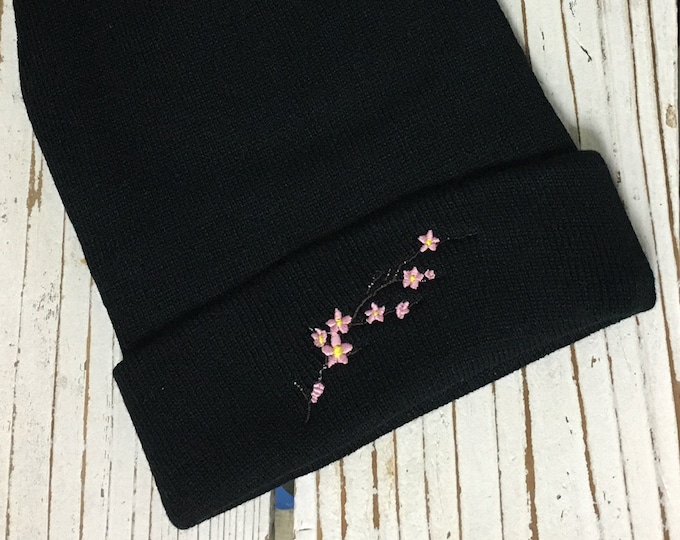 CHERRY BLOSSOM Embroidered Beanie Cuffed Cap - Multiple Colors
