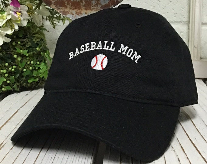 Baseball Mom Baseball Hat Low Profile Embroidered BLACK Baseball Caps Dad Hats White Thread