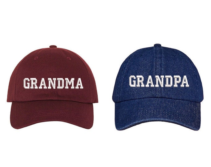 Grandparents Hat Set, Grandma Dad Hat, Grandpa Dad Hat, Couples Baseball Cap, Matching Grandparents Hat, Baby Reveal Hats, Grandparents Gift