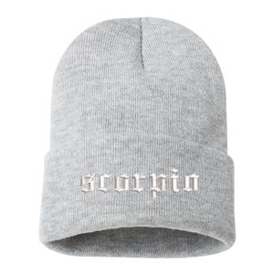 Scorpio Lowercase Embroidered Beanie Cuffed Cap, Unisex, Messy Bun Beanie Slouch Beanie, Astrology Gift