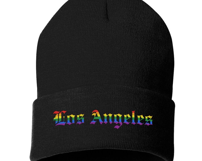 Los Angeles Pride Cuffed Beanie, Pride Beanie, LGBTQ Hat, Cuffed Beanie Hat, LA Pride Beanie, Pride Parade Beanie, Unisex Embroidered Beanie