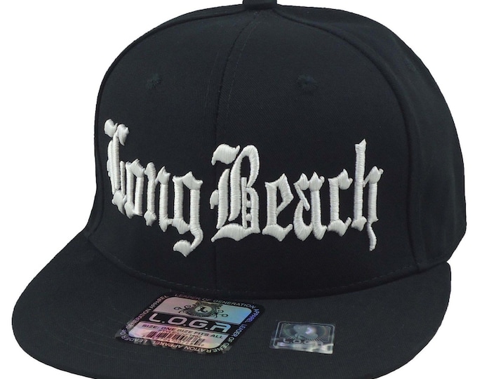 Flat Bill Snapback Cap Hat  "LONG BEACH" Hip Hop Black