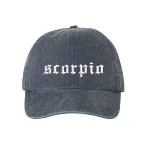 Scorpio Zodiac Vintage Baseball Cap | Embroidered Cotton Adjustable Dad Hat, Distressed Style (Black)