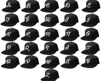Snapback 3D Your Initials Here,  Flat Bill Snapback, Personalized Hat, Custom Black Cap CURSIVE Customized Hat  Alphabet A-Z