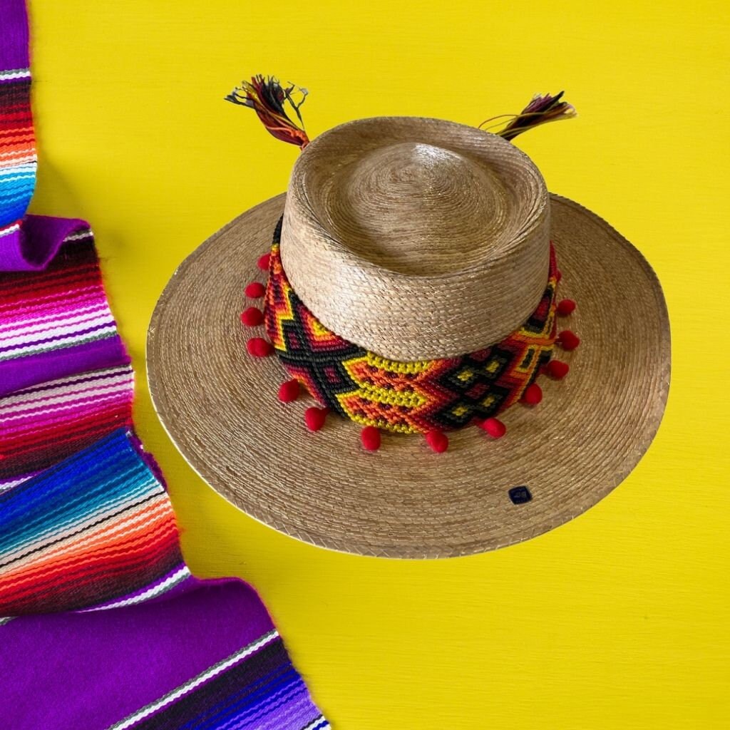 Mexican Straw Hat Pom Pom Sombrero