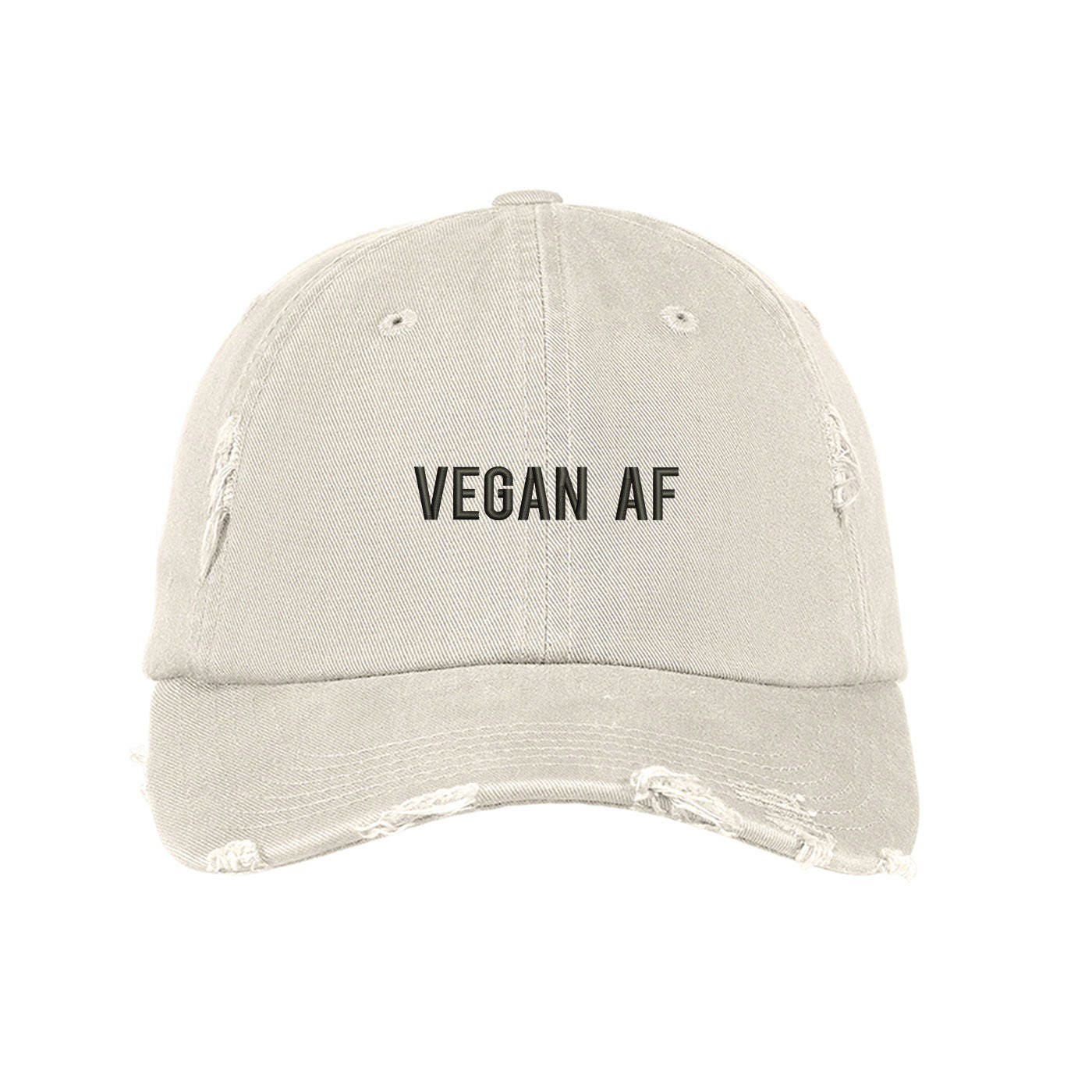 VEGAN AF Distressed Dad Hat, Embroidered Veganism No Animal No Dairy Hat, Low Profile Vegan Diet