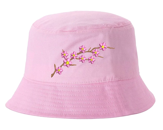 Cherry Blossom Embroidered Bucket hat,Spring Flowers Cap, Cherry Blossom Sun Hat, Spring Hat, Unisex Cherry Blossom Hat