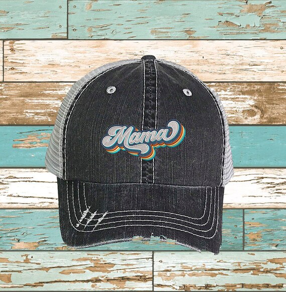 Mama Retro Embroidered Trucker Hat - Distressed Mom Life Cap  display picture 2