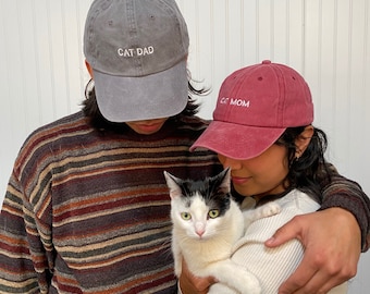 Cat Dad Embroidered Baseball Hat, Washed Cotton Cap