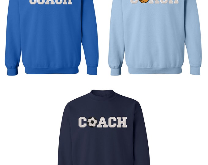 Coach Embroidered Sweatshirt, Basketball Coach, Soccer Coach, Unisex Sports Coach Sweater, Fall Sweatshirts Coach