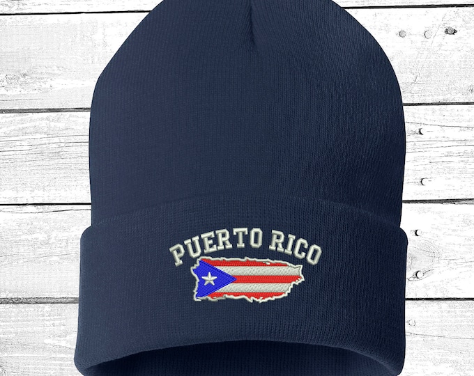 Puerto Rican Flag Map Cuffed Beanie, Puertorican Festival Hats, Embroidered Beanie Rico Dad Hats, Boricua Hats