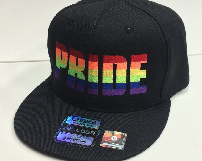 PRIDE Caps Flat Bill Snapback Cap Hat  LGBT "Pride" Rainbow Hats Black