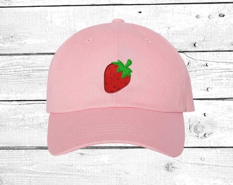 Baseball Hat Strawberry Dad Hat Embroidered  Baseball Cap Tumblr Hats, Hipster Cap Gift for Her Unisex Hats Strawberry Patches Hats for sun