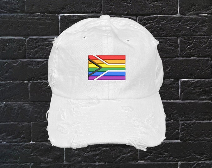 South Africa Pride Flag Vintage Distressed Dad Hat, Embroidered Queer Rights, Low Profile, Rainbow Hat, Unisex Baseball Cap, LGBTQ Hat