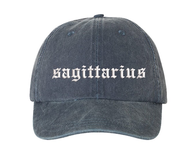 Sagittarius Lowercase Old English Washed Dad Hat, Zodiac Sign Baseball Hat, Embroidered Baseball Hat, Unisex Dad Hat, Womens Baseball Hat