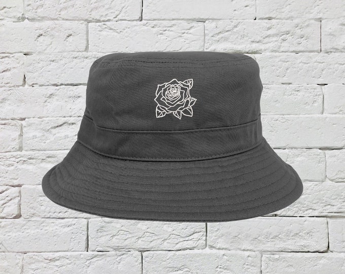 Rose Outline Bucket Hat, Unisex Sun Hats, Fisherman Bucket Hat, Embroidered Hat, Unisex Introvert Bucket Hat, Summer Bucket Cap, Rose Hat