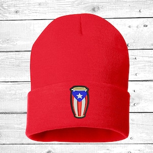 Puerto Rican Flag Conga Dream Cuffed Beanie, Puertorican Festival Hats, Embroidered Beanie Rico Dad Hats, Boricua Hats