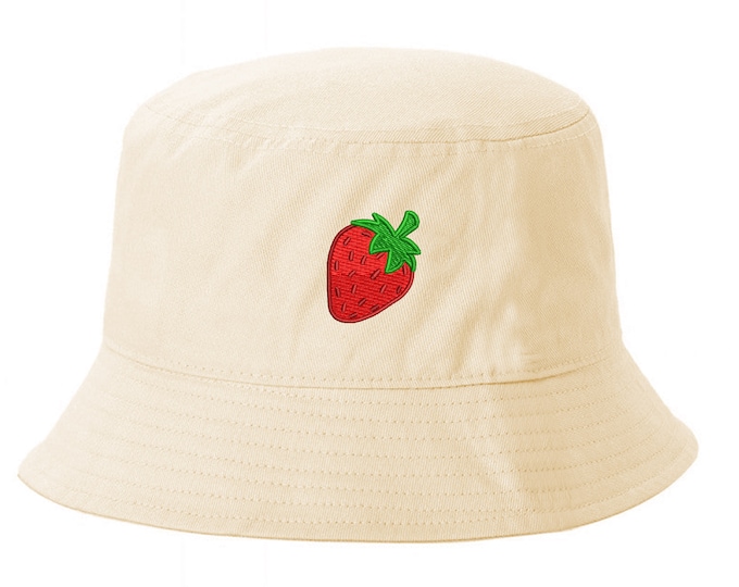 Pink Strawberry Fruit Bucket Hat, Pink Strawberry Sun Hat, Fisherman Bucket Hat, Embroidered Hat, Unisex Bucket Hat, Summer Bucket Cap